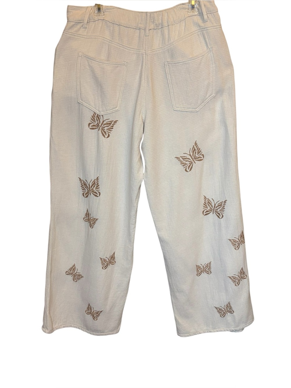 POL Embroidered Butterfly Wide Leg Trousers Medium Boho Cotton Cottagecore - Picture 3 of 12